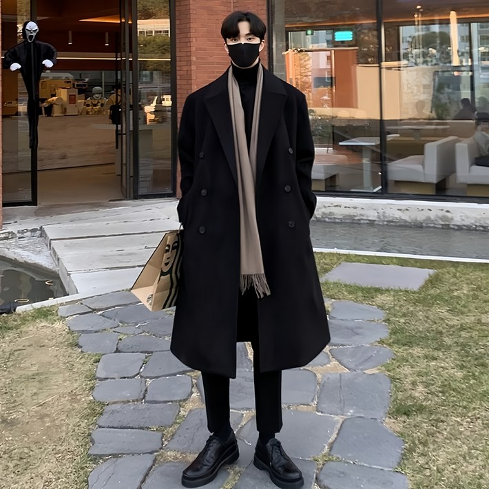 스타일닥터 남자 울더블코트 두꺼운 겨울용코트 오버핏 롱코트 정장넥 트렌치코