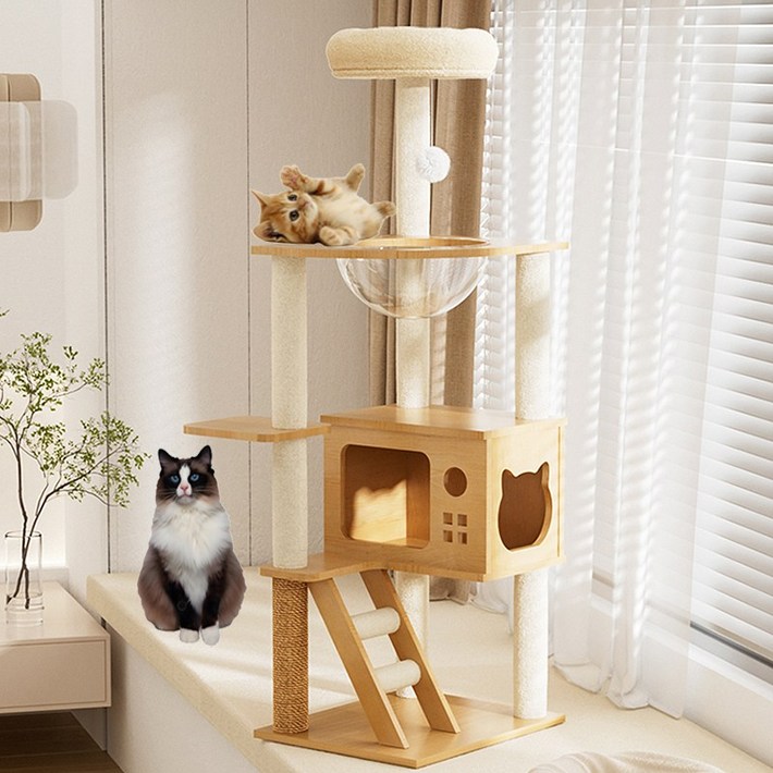 방일 실용적인 튼튼한 다기능 캣타워 세트 실내용 고양이 놀이기구, B, 1세트