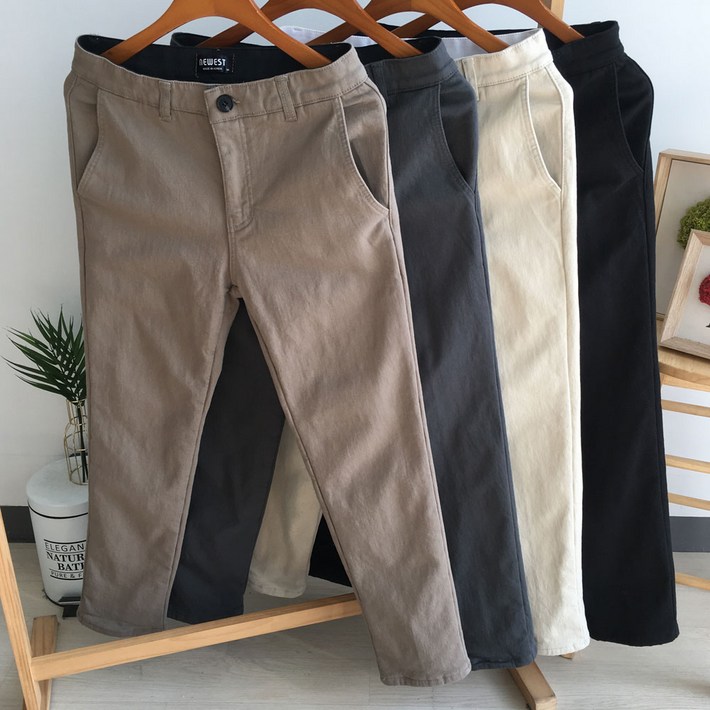 일칠사 당일발송 따뜻한 겨울 남자 본딩 기모 일자 면 스판 겨울바지