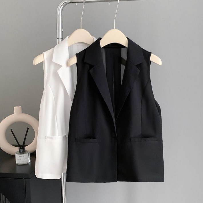 여름 얇은 정장 조끼 베스트 민소매 캐주얼 쉬폰 가디건 아우터 여성 레이어드 하객룩 오피스룩