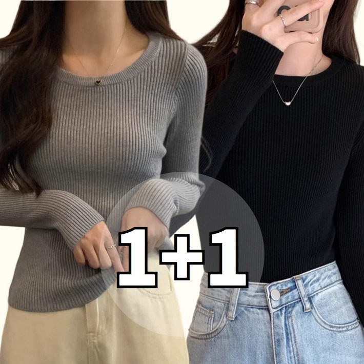 미와이 라운드넥 여성 긴팔 골지 니트 11