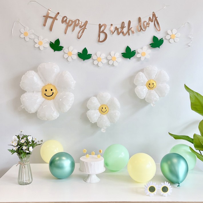 데이지 꽃 해피벌스데이 생일 파티 풍선 세트 파티용품 가랜드