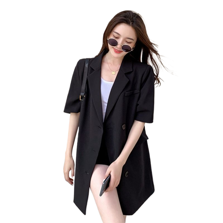 여성용 빅사이즈 반팔 정장 코트 오버핏 슬림 캐주얼 롱 정장 재킷