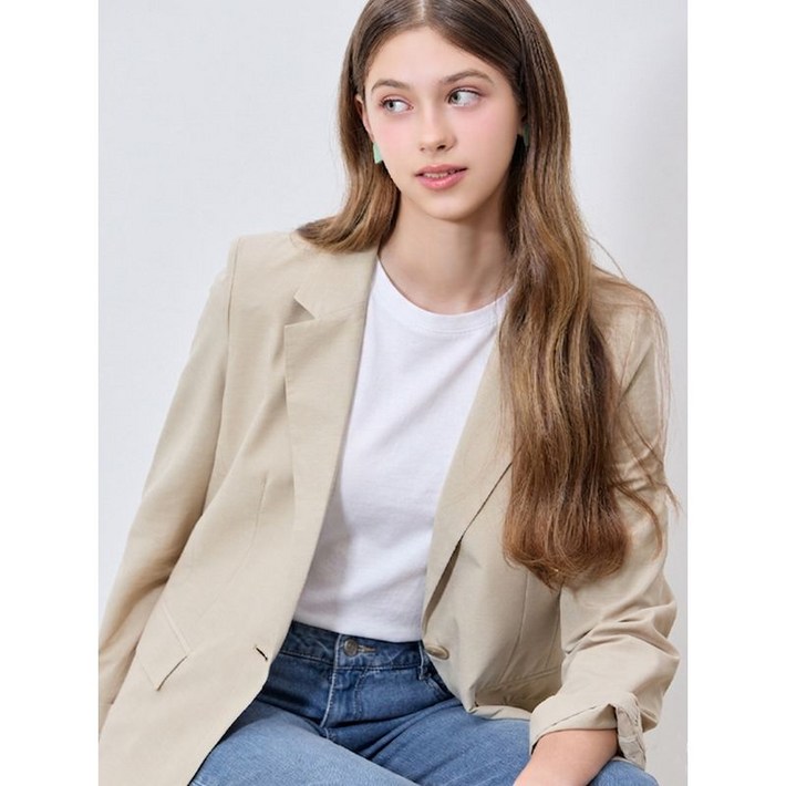 쉬즈미스 품격있는 베이직 원버튼 린넨 재킷 택가격 338000원