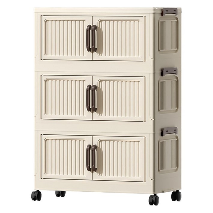 SSOKDARM 쏙담 대용량 플라스틱 이동식 수납 정리 빈티지 폴딩 리빙박스, 3단, 화이트