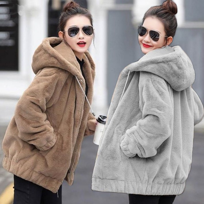 겨울코트 후드집업 털점퍼 시크 루즈핏 아우터 부드러운 따뜻한 뽀글이 방한코트 빅사이즈