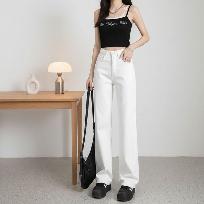 데이진 여성 일자핏 슬림 데일리 코튼 와이드 팬츠