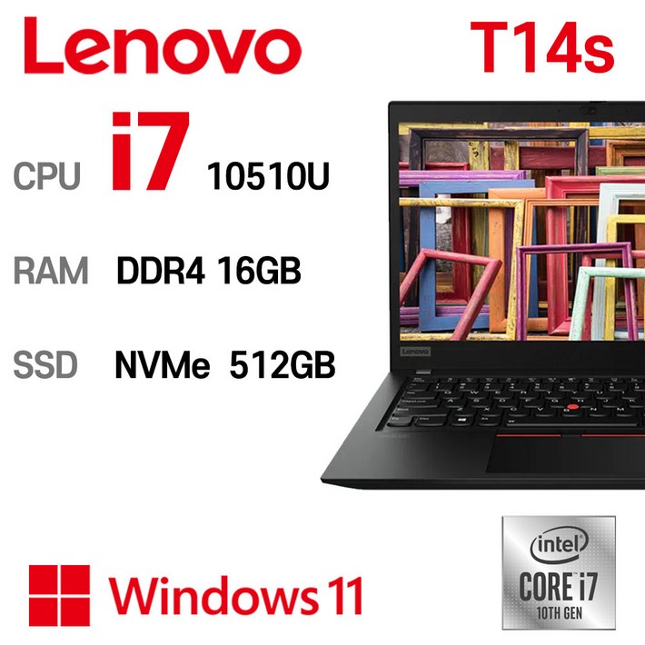 중고노트북 ThinkPad T14s intel core 10세대 i710510U, ThinkPad T14s, WIN11 Pro, 16GB, 512GB, 코어i7 10510U, Black