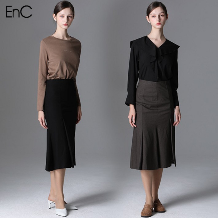 EnC 모데 플레어 울블렌디드 미디스커트