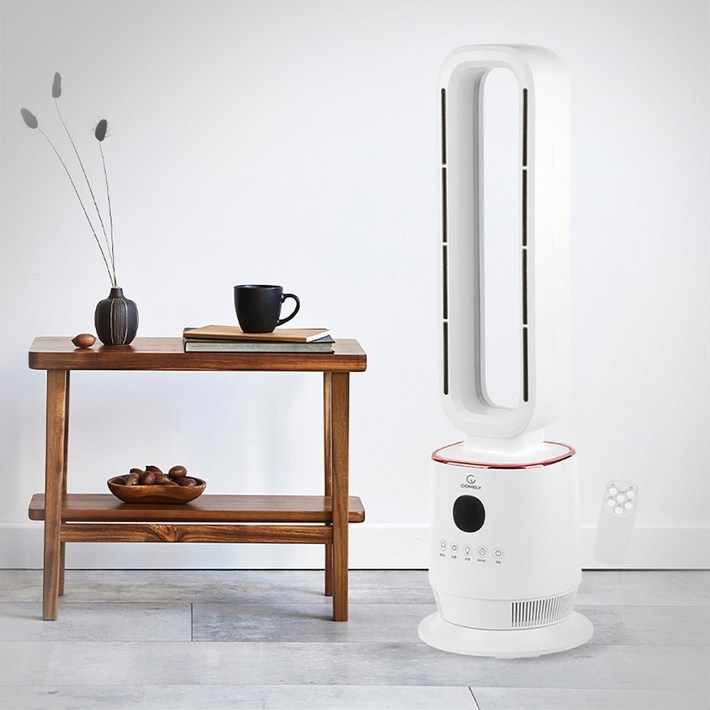 날개없는 스탠딩 온풍기 프리미엄 PTC 무선 리모컨 KC인증 , 화이트