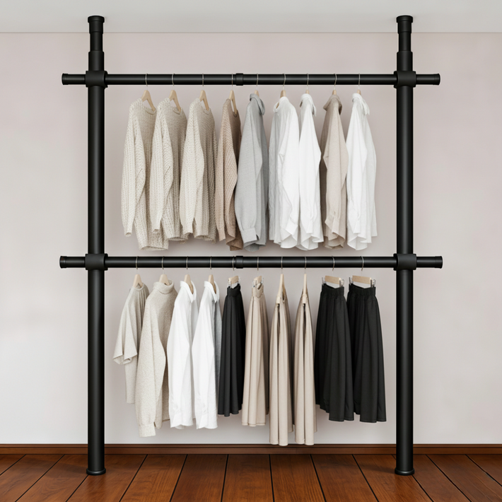 32mm 와이드 2단행거 고정식 설치형 튼튼한 옷걸이행거