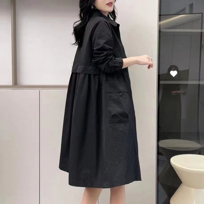 유니픽 여성 봄가을 순면 긴팔 셔츠형 원피스 간단한 무버튼 A라인zhy