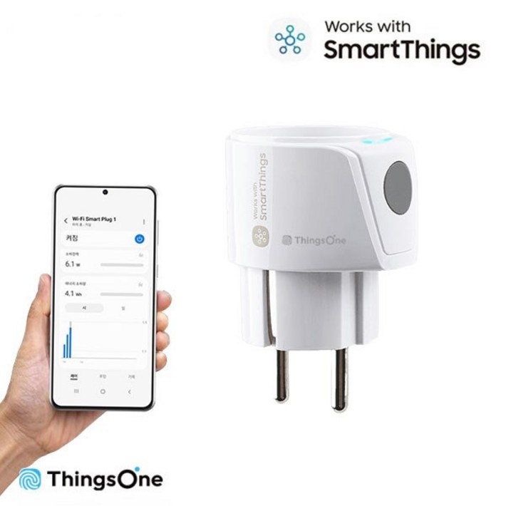 스마트싱스 컴팩트 스마트 플러그 WIFi 전력측정 원격제어 콘센트, 1개