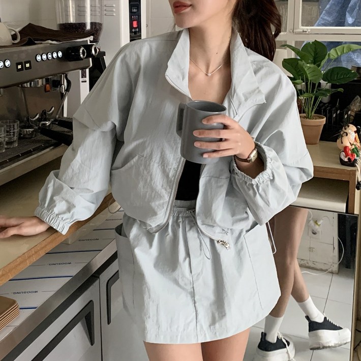 바막스커트set레인밤 아노락 바스락 크롭 집업치마반바지4color