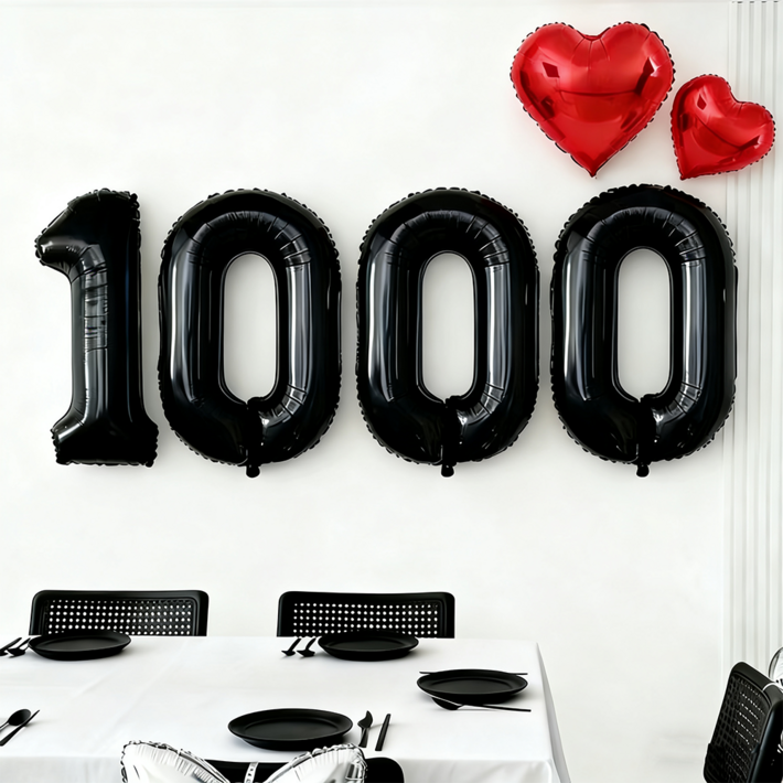1000일 주년을 빛낼 블랙 넘버 주년 풍선 세트 특별한 기념일 풍선 데코레이션