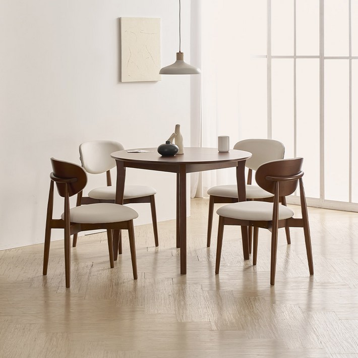 라로퍼니처 플레인 원형 1000 고무나무 원목 식탁 세트