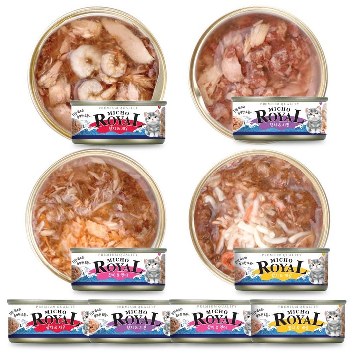 2월 특가 이벤트 프리미엄 로얄 미쵸 캔 5종 콤보 170g x 24개입 고양이 간식 통조림, 170g, 24개