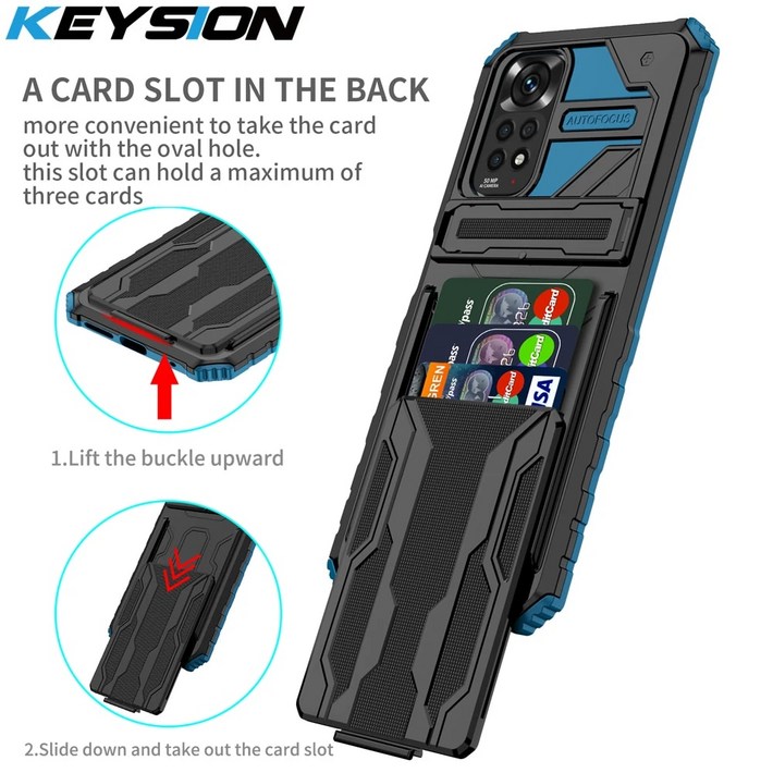 KEYSION Shockproof 갑옷 Redmi 11 11S Pro  5G 10 카드 가방 스탠드 전화 등 커버 POCO X4 프로 X3 M3 M4