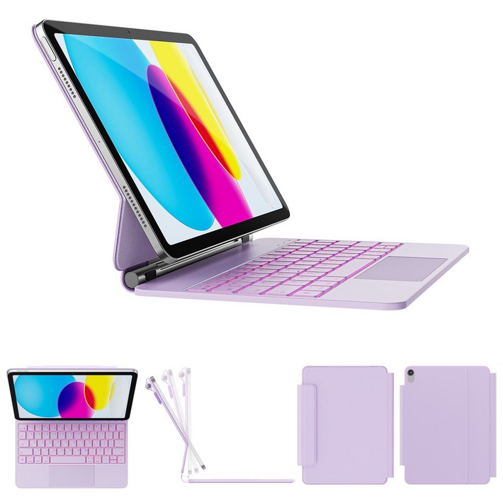 한국형 매직 키보드, 아이패드 10세대  아이패드 11세대 A16용, 11색 백라이트 키트랙패드, 방오염 가죽, 퍼플, 1개