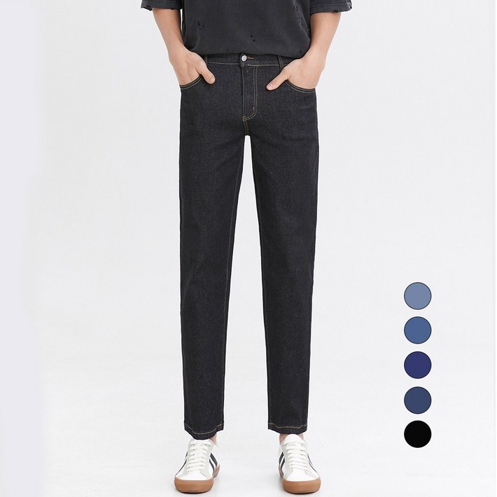 엘블로썸 남자 쫀쫀스판 히든밴드 크롭9부 세미배기 청바지 YKK 지퍼사용