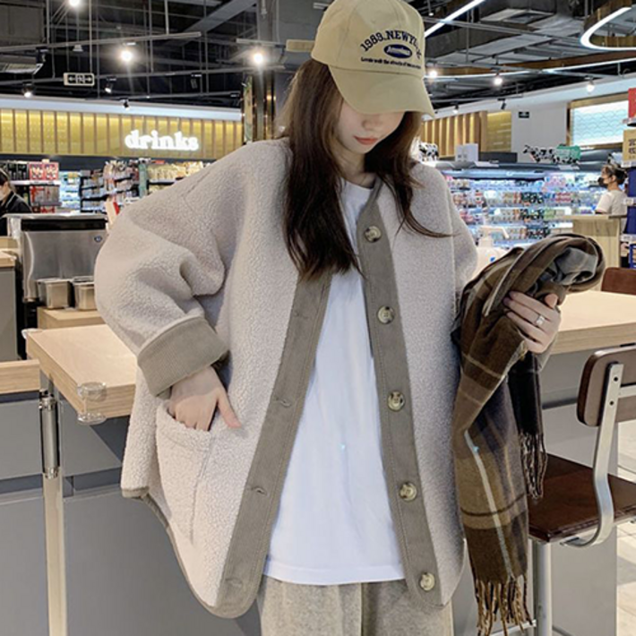 sam seven 여성 겨울 양털 뽀글이 후리스 자켓 홈웨어