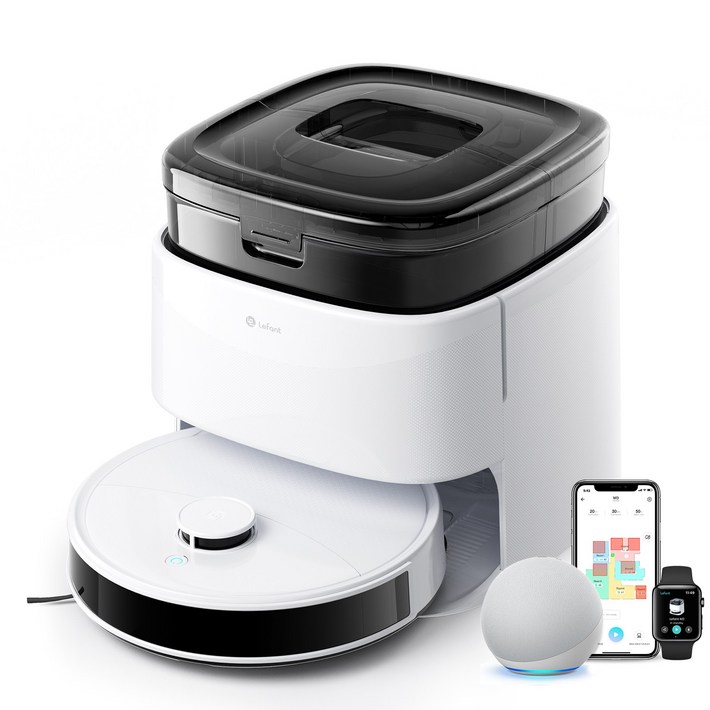 Lefant 르팡 M3 올인원로봇청소기 12000pa 경이로운 흡입력 자동 먼지비움 자동 온수세척 다기능앱제어, 화이트, 단품