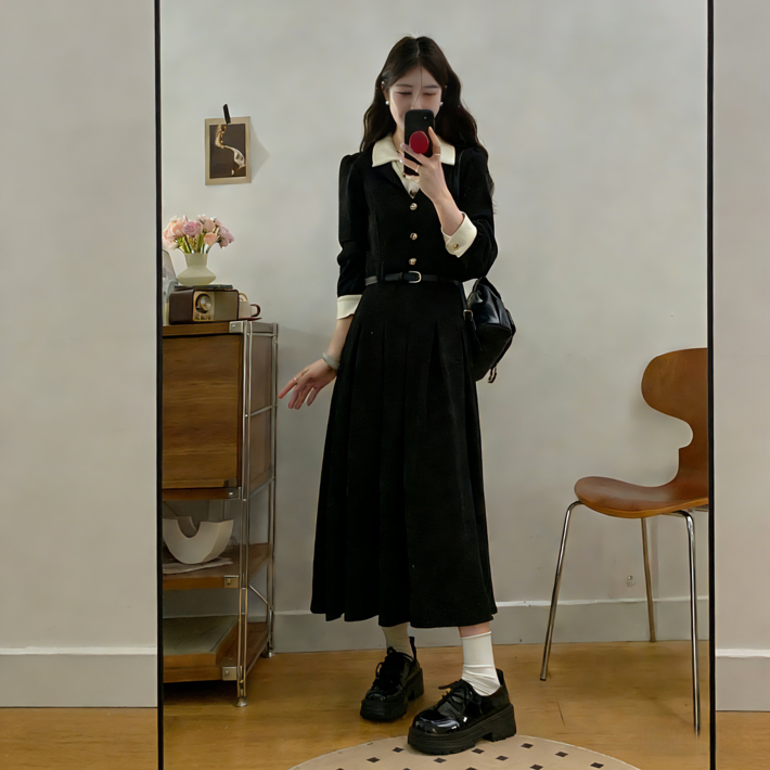 스타일닥터 여성 롱 원피스 패션 카라넥 긴팔 캐주얼 원피스 빅사이즈 셔츠원피스 봄가을 데일리룩