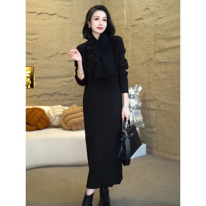 COSYEVNO  중년 엄마 긴팔 원피스 겨울 니트 빅사이즈 패션 캐쥬얼 데일리룩 30-40세 롱스커트 CXJmmlyq-09