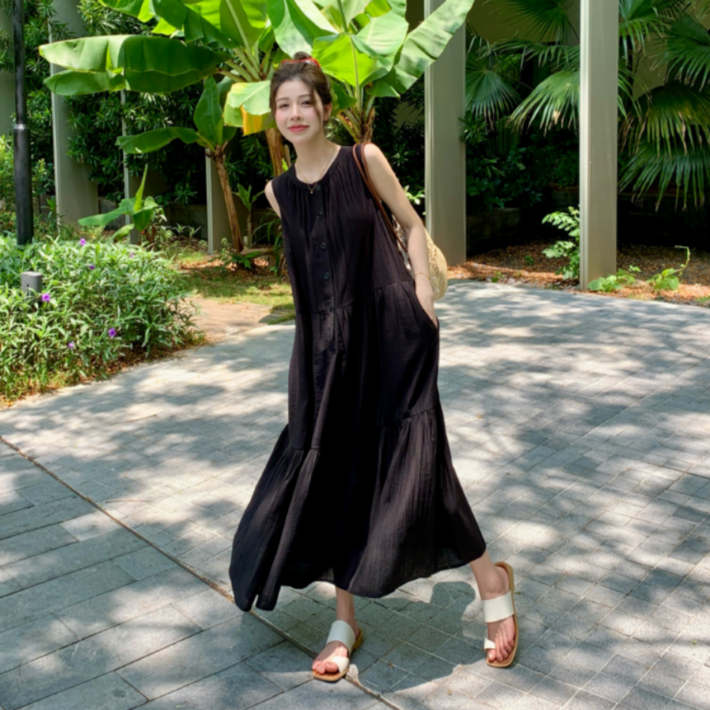 여름원피스 빅사이즈 롱 나시 휴양지원피스 바캉스룩 M,L,XL,2XL,3XL,4XL