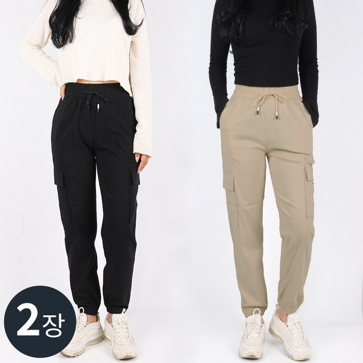 11 C여성면스판조거팬츠 여자 여성 카고 조거 밴딩 포켓 스판 코튼 나일론 데일리 팬츠 빅사이즈 단체
