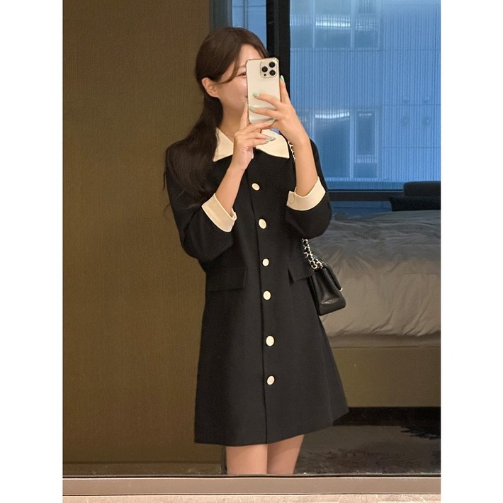 이삼사 단아한 배색 미니 원피스 결혼식 하객룩 빅사이즈 4499