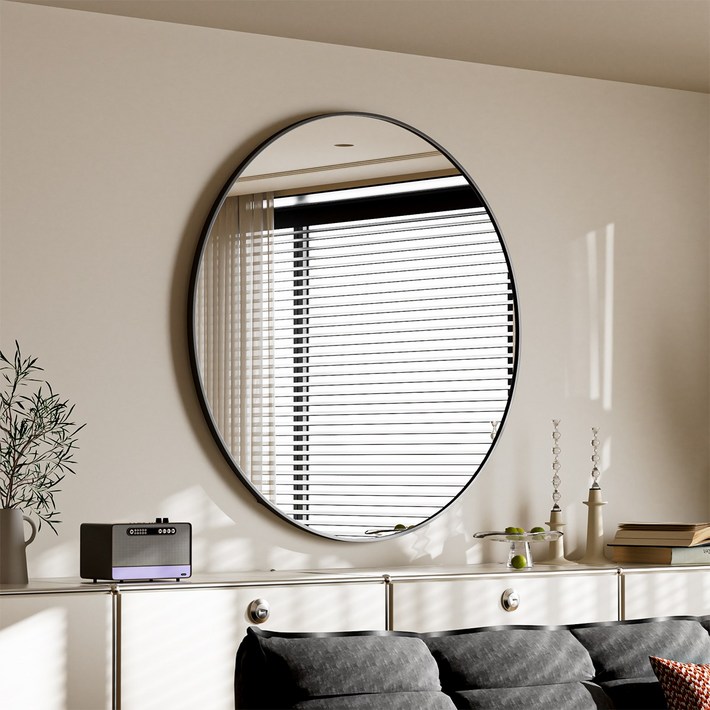 뷰티피크 화장대 거울 원형 벽걸이형 욕실거울, 블랙