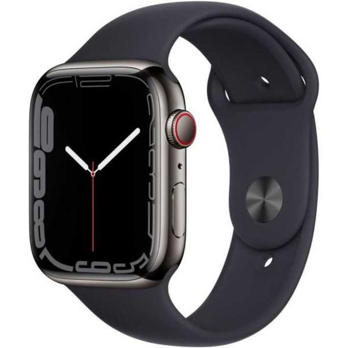 애플 워치 시리즈 7 GPS 셀룰러 41mm 그래파이트 스테인리스 스틸 케이스와 미드나이트 스포츠 밴드 리퍼비시
