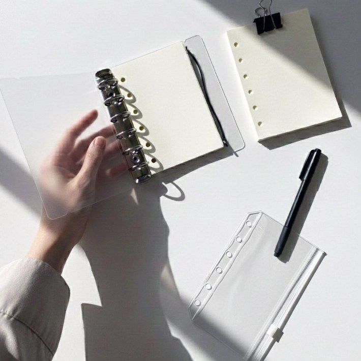 A7 6공 다이어리 지퍼백 속지 세트 반투명 미니 포카 바인더 현금챌린지 플래너 PU 커버