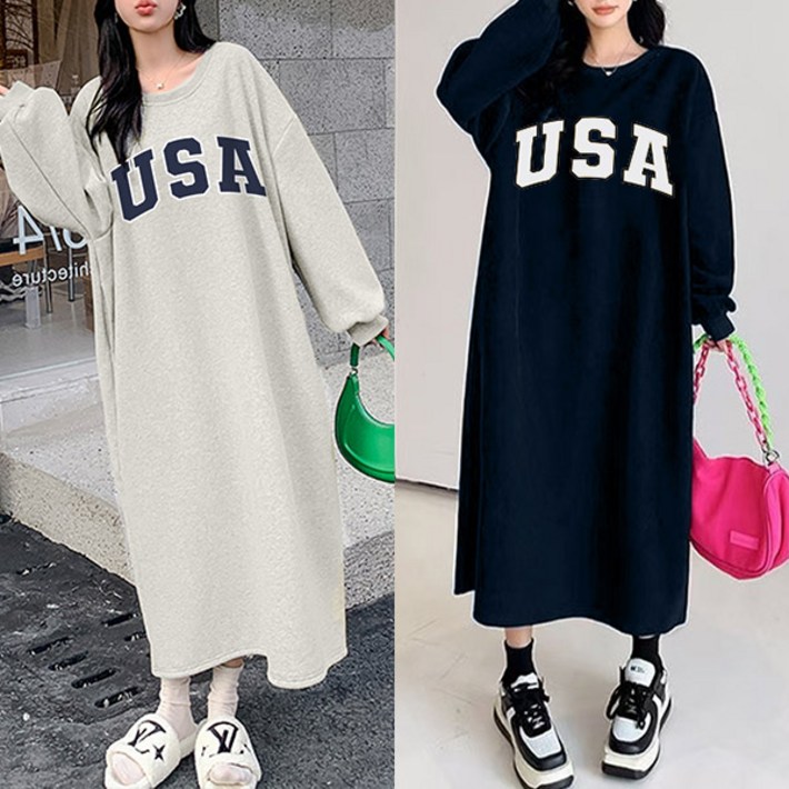 자체제작 USA 맨투맨 롱원피스