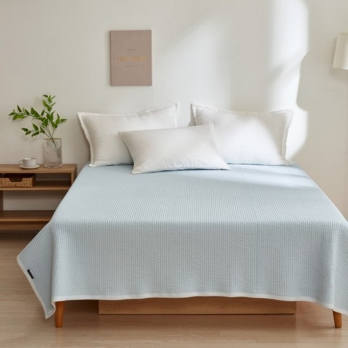 나이스필코코블루 워싱면100 목화솜 줄누비이불Q