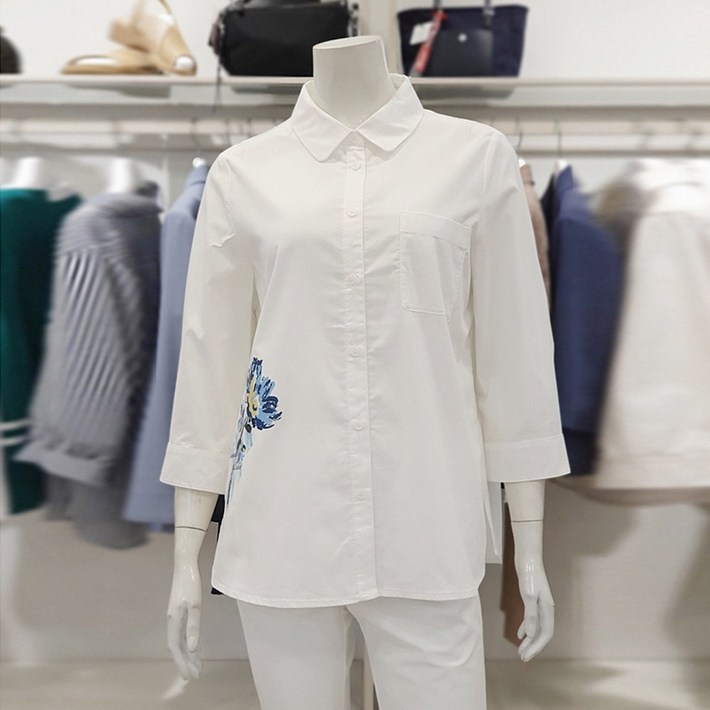 크로커다일레이디 플라워 포인트 7부 셔츠형 블라우스 CLDMBL134