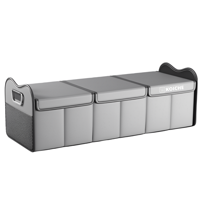 코이체 고급 가죽 듀얼 커버 접이식 자동차 트렁크 정리함 분리 수납함, 그레이