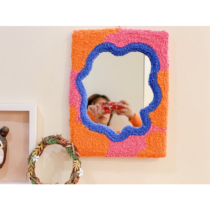 터프팅거울 DIY 거울 꾸미기 자수 조약돌 물결 비정형 웨이브 인테리어 소품 그림 상점이 있습니다  예술가 봉제 수제 찌르는 집에서 만든 선물 가정 장식품