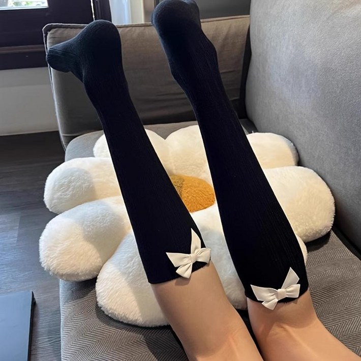 귀여운 리본 포인트 니트 니삭스 여성용 다용도 긴양말