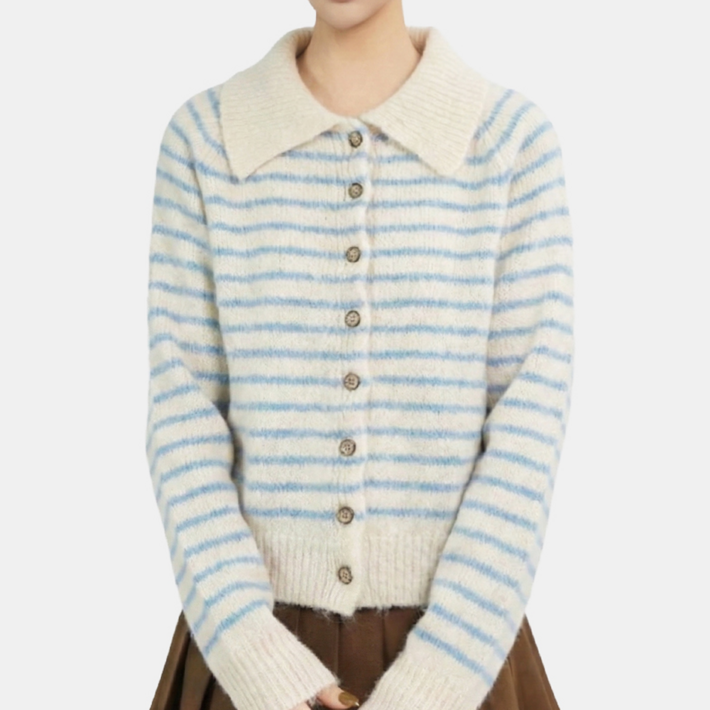 클레이스 데보라 카라 스트라이프 니트 가디건