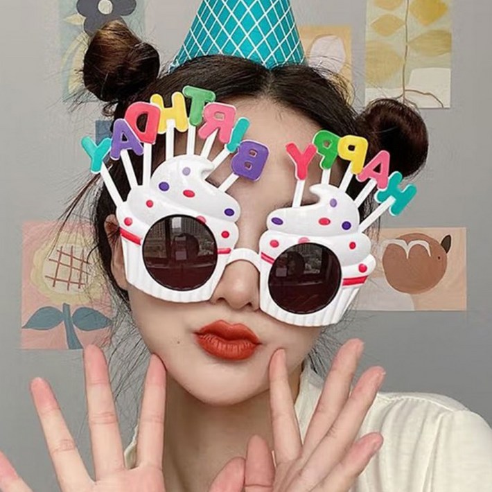 췸이네생일 선글라스 파티 안경 해피벌스데이 용품 소품 선물, 1개, 생일선글라스핑크
