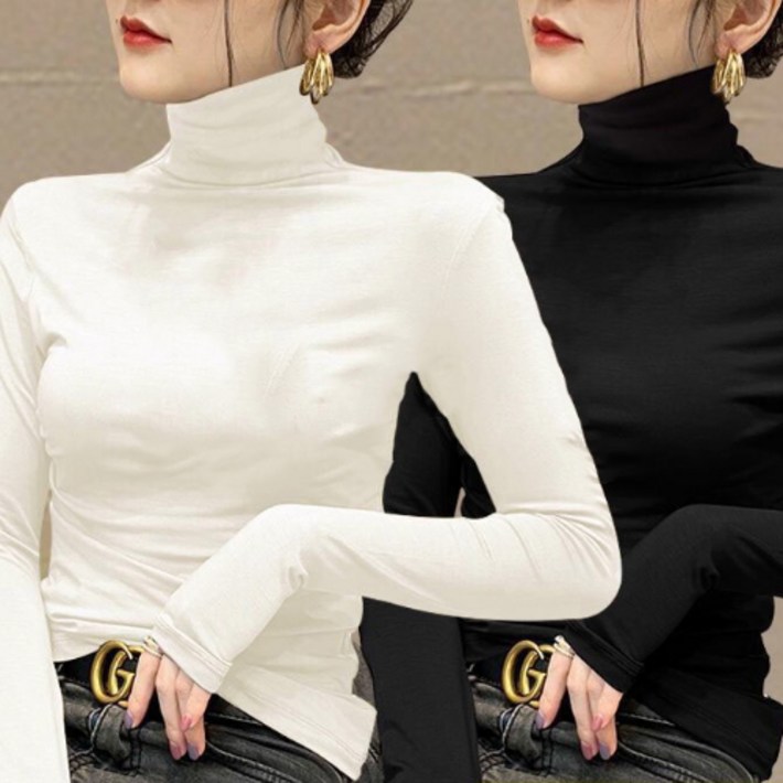 에르모소 11 봄 가을 간절기 사계절 이너 무지 슬림 기모 목폴라 여성 긴팔 티셔츠 HC014