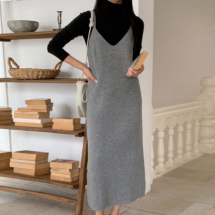 하나뿐인걸 니트 뷔스티에 원피스 레이어드 나시 겨울 롱원피스