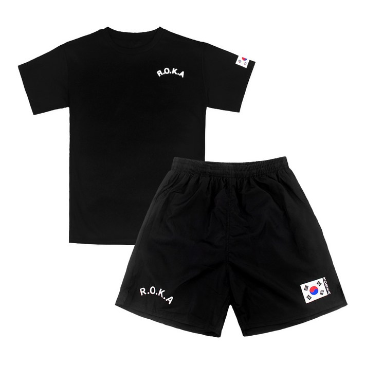 SET 쿨링 로카 반팔티 검정 1P 태극기 로카 반바지 검정 1P ROKA 쿨티셔츠 등산 헬스 반티 운동회 SET 쿨링 로카 반팔티 검정 1P 태극기 로카 반바지 검정 1P ROKA 쿨티셔츠 등산 헬스 반티 운동회
