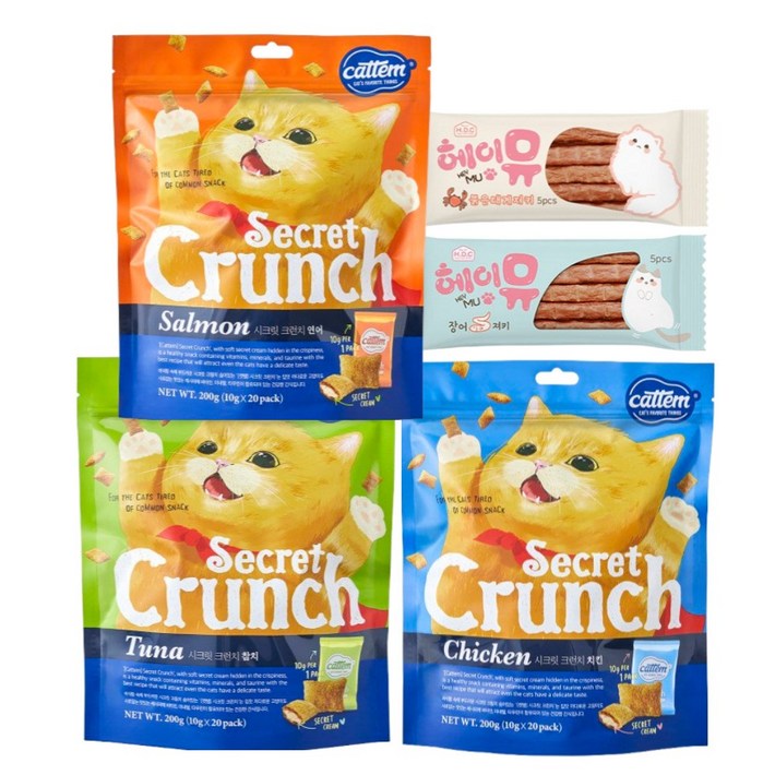 캣템 시크릿 크런치 고양이 이빨과자 200g 3종세트3종1개씩  헤이뮤장어져키1p  헤이뮤붉은대게져키1p, 1개
