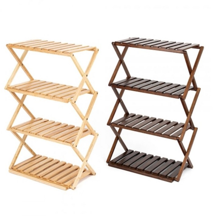 문캠핑 고무나무 원목 접이식 와이드 선반 캠핑선반, 1개, 4단, 월넛