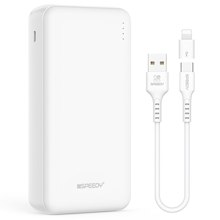 SPEEDY 슬림 듀얼 보조배터리 20000mAh 듀얼포트 C타입 케이블 5핀 8핀 젠더 세트, 화이트, SPEB22PCPPB200A SPEEDY 슬림 듀얼 보조배터리 20000mAh 듀얼포트 C타입 케이블 5핀 8핀 젠더 세트, 화이트, SPEB22PCPPB200A