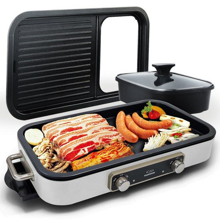 대원가전 와이드 가정용 캠핑용 반반 전골 멀티 그릴, DWMG4827아이보리