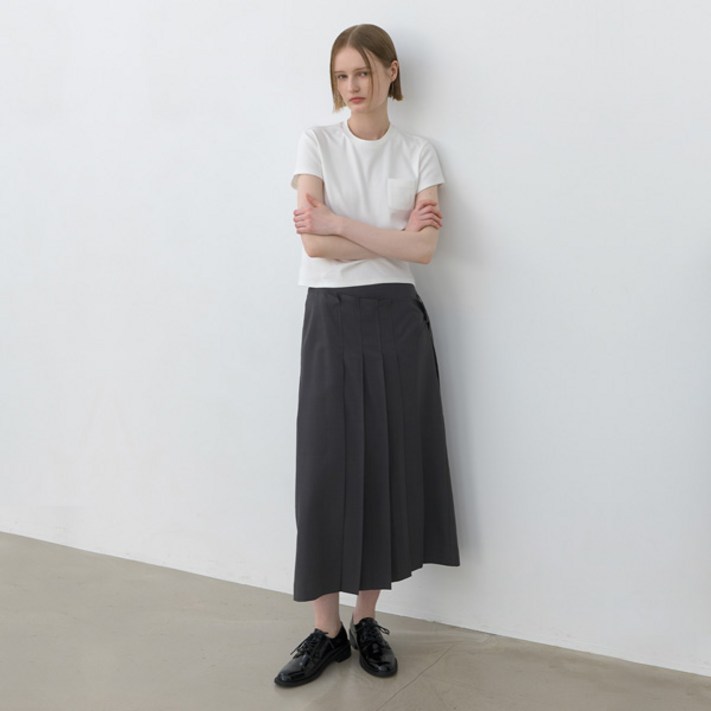아틀리에나인 여성용 오버랩 플리츠 롱 스커트 SK4992